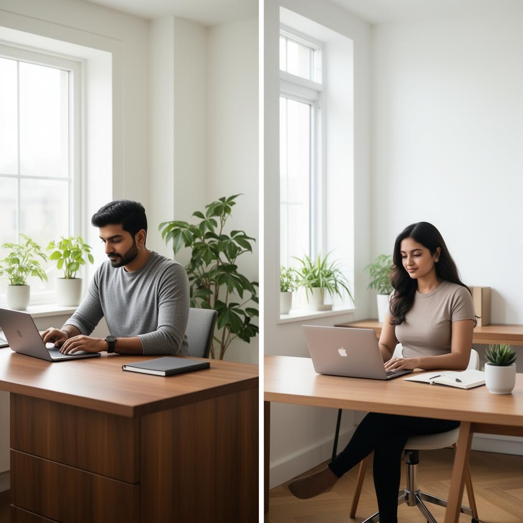 Modern professionals building an AI-powered one-person business from their home office